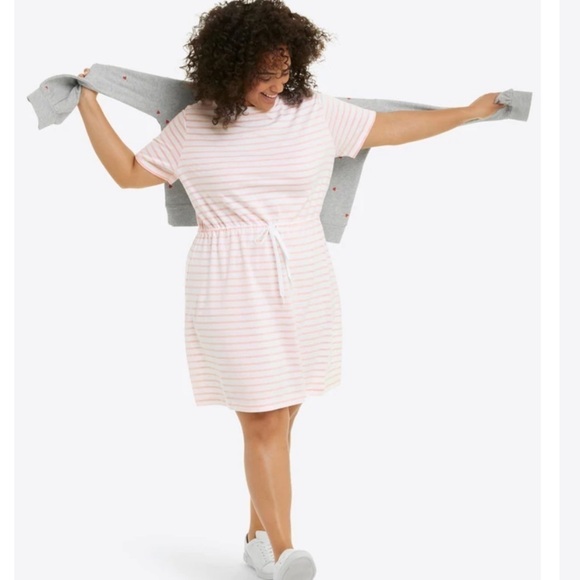 Draper James tie waist t shirt light pink mariner stripe dress - Picture 1 of 13